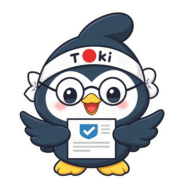 Toki berkacamata memegang dokumen berlogo perisai