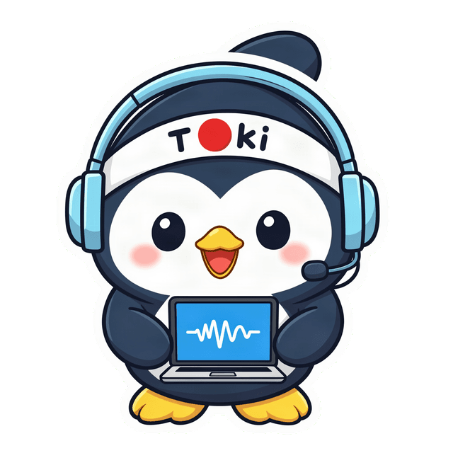 Toki berheadset memegang laptop